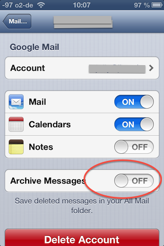 Uncheck Archive Messages on iOS