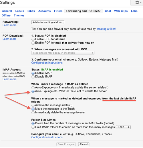 Label settings in GMail